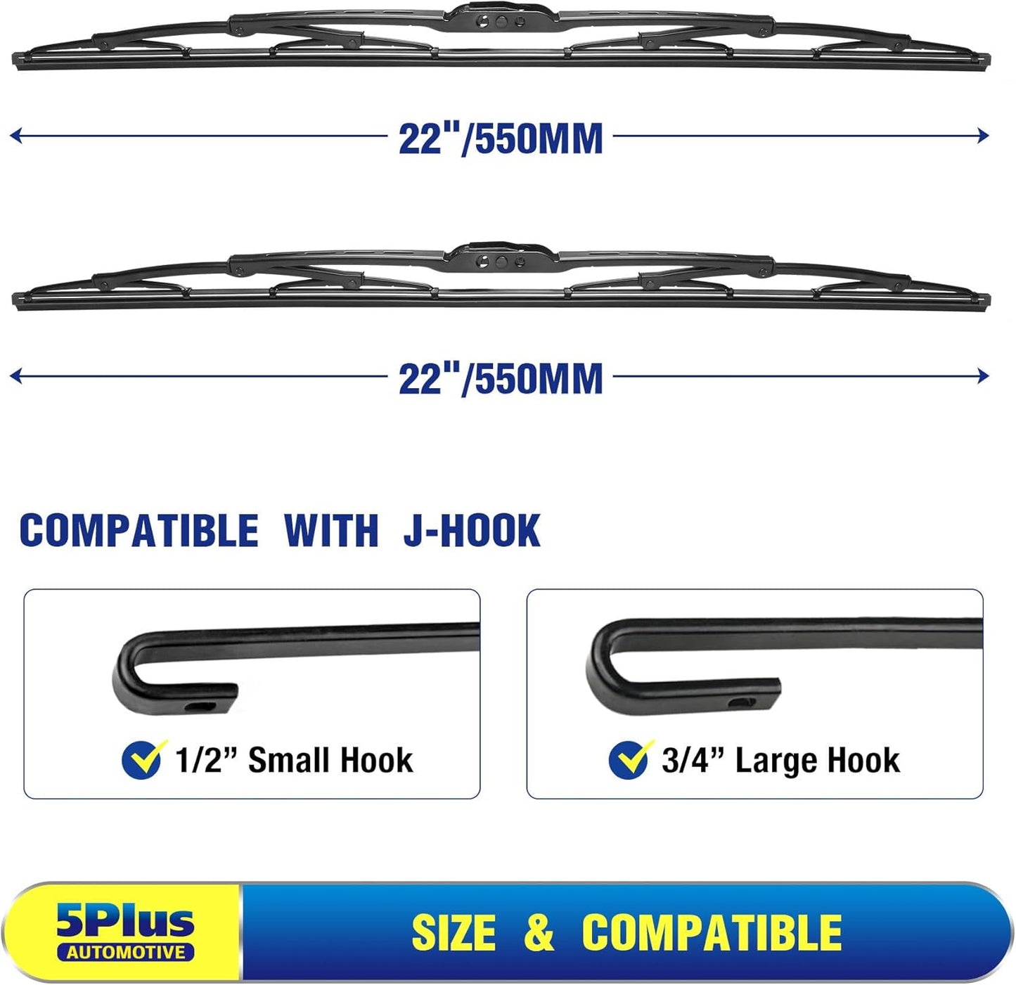 5 PLUS® 22" Wiper Blades 2 Pack Replacement for Ford F150 F250 F350 F450 F550 2023 2022 2021 2020 2019 2018 2017 2016 2015 2014 2013-2009-OEM Quality Premium All-Season Windshield Wiper Blades