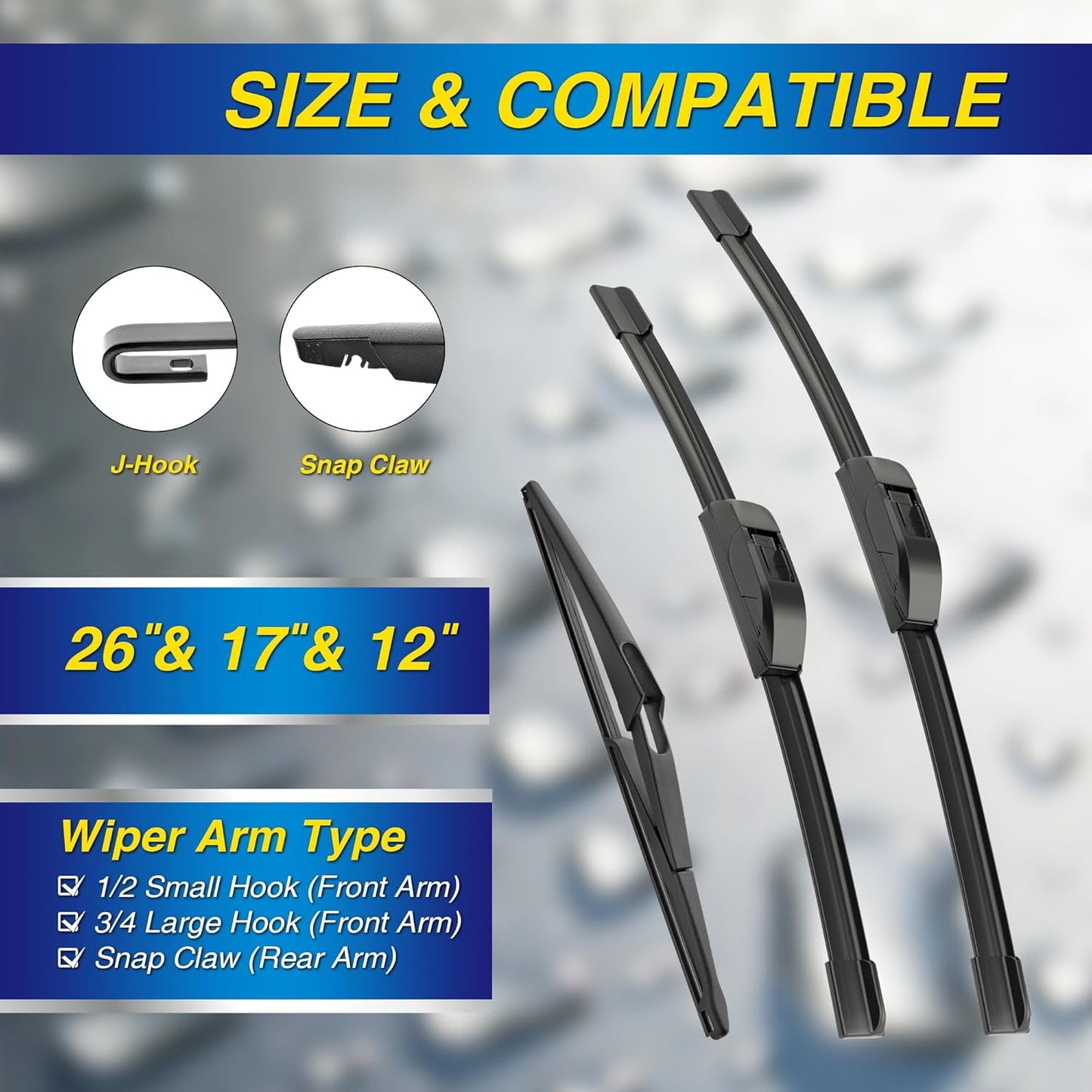 5 PLUS® Silicone Windshield Wipers Replacement for NISSAN Rogue 2014-2023 Pathfinder 2013-2020/ INFINITI QX60 2014-2021 Wiper Blades(3 PCS),Automotive Replacement Windshield Wiper Blades-26"/17"/12"