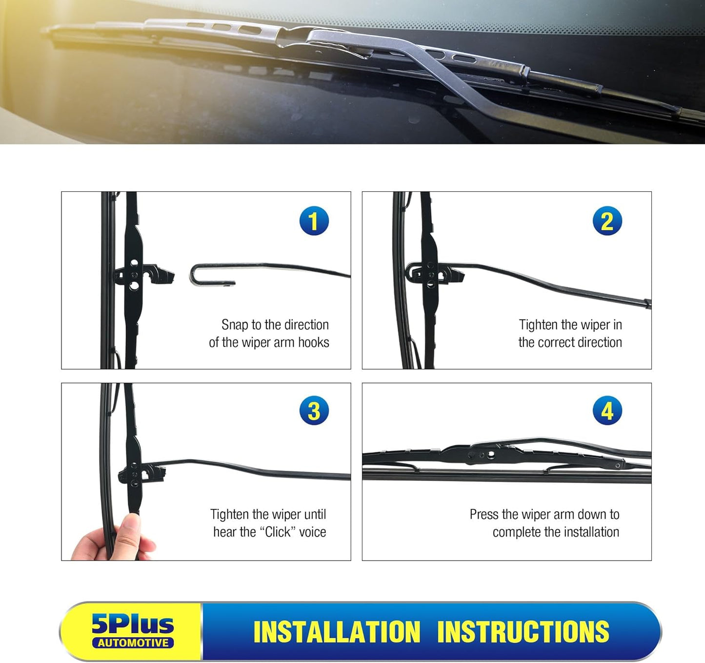 5 PLUS® 22" Wiper Blades 2 Pack Replacement for Ford F150 F250 F350 F450 F550 2023 2022 2021 2020 2019 2018 2017 2016 2015 2014 2013-2009-OEM Quality Premium All-Season Windshield Wiper Blades