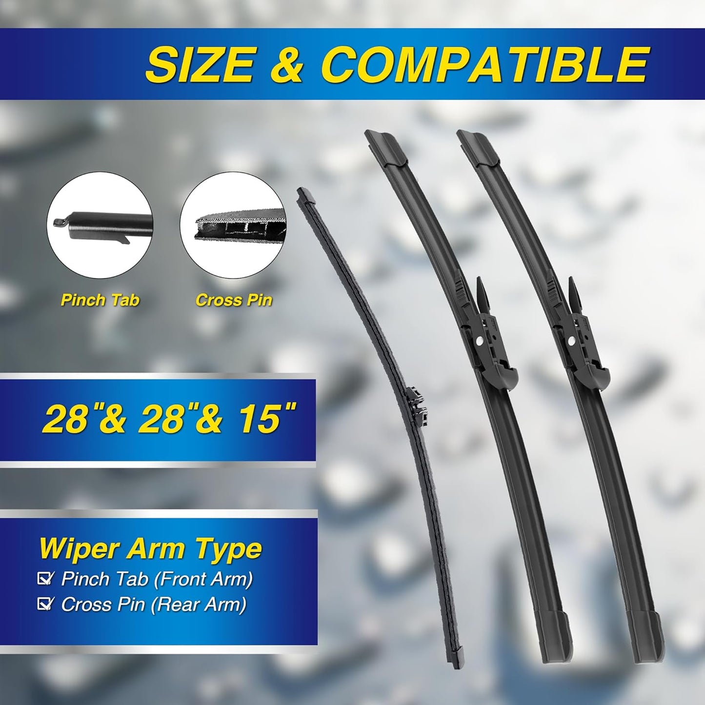 5 PLUS® Silicone Windshield Wipers Replacement for Ford Edge 2015 2016 2017 2018 2019 2020 2021 2022 2023 Wiper Blades(Set of 3),Automotive Replacement Windshield Wiper Blades For My Car-28"/28"/15"
