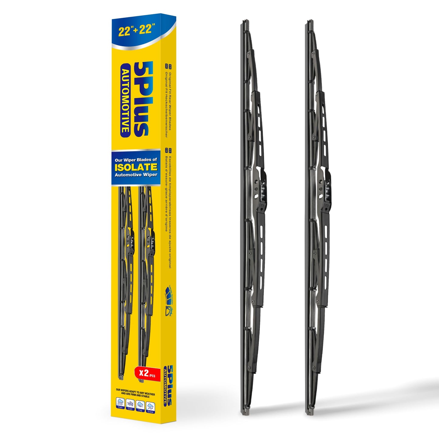 5 PLUS® 22" Wiper Blades 2 Pack Replacement for Ford F150 F250 F350 F450 F550 2023 2022 2021 2020 2019 2018 2017 2016 2015 2014 2013-2009-OEM Quality Premium All-Season Windshield Wiper Blades