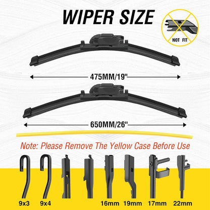 5 PLUS® 26 19 Windshield Wiper Blades(Set of 2), Automotive Replacement Windshield Wiper Blades For 2023-2017 TESLA Model 3 2022-2020 Model Y /2017-2008 Honda Accord Wiper Blades